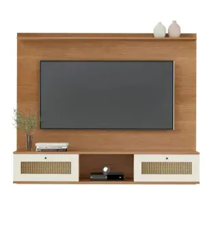 Panel para TV Bertolini Trama hasta 65", 2 cajones color Cinamomo Off White