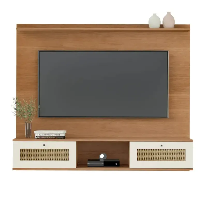 Panel Mueble Flotante para TV Bertolini Trama hasta 65 Pulgadas con 2 cajones color Cinamomo Off White