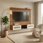 Mueble Flotante para TV Bertolini Trama hasta 65 Pulgadas con 2 cajones color Cinamomo Off White