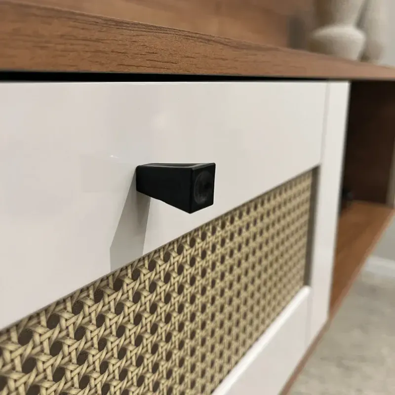 Detalle del Panel Mueble Flotante para TV Bertolini Trama hasta 65 Pulgadas con 2 cajones color Cinamomo Off White