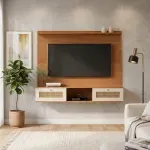 Panel Flotante para TV Bertolini Trama hasta 65 Pulgadas con 2 cajones color Cinamomo Off White
