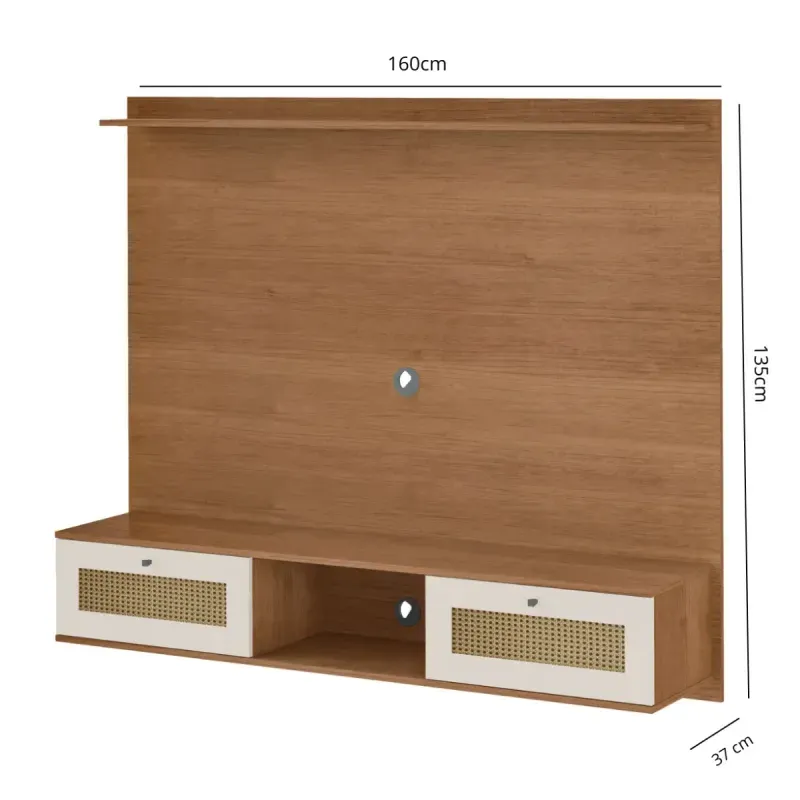 Medidas del Panel Mueble Flotante para TV Bertolini Trama hasta 65 Pulgadas con 2 cajones color Cinamomo Off White