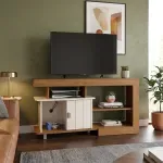 Mesa Mueble de TV de Madera MDP Moderno hasta 50 Pulgadas Royal Centro de Entretenimiento Minimalista Cinamomo Off White