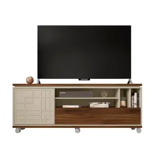 Mueble Mesa para TV Bertolini Form Hasta 65" 1 Puerta color Havana Off White