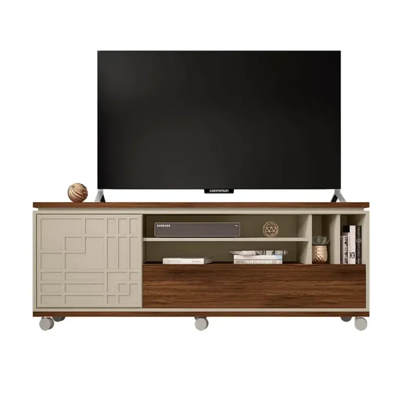 Mueble Mesa para TV Bertolini Form Hasta 65 Pulgadas 1 Puerta Havana Off White