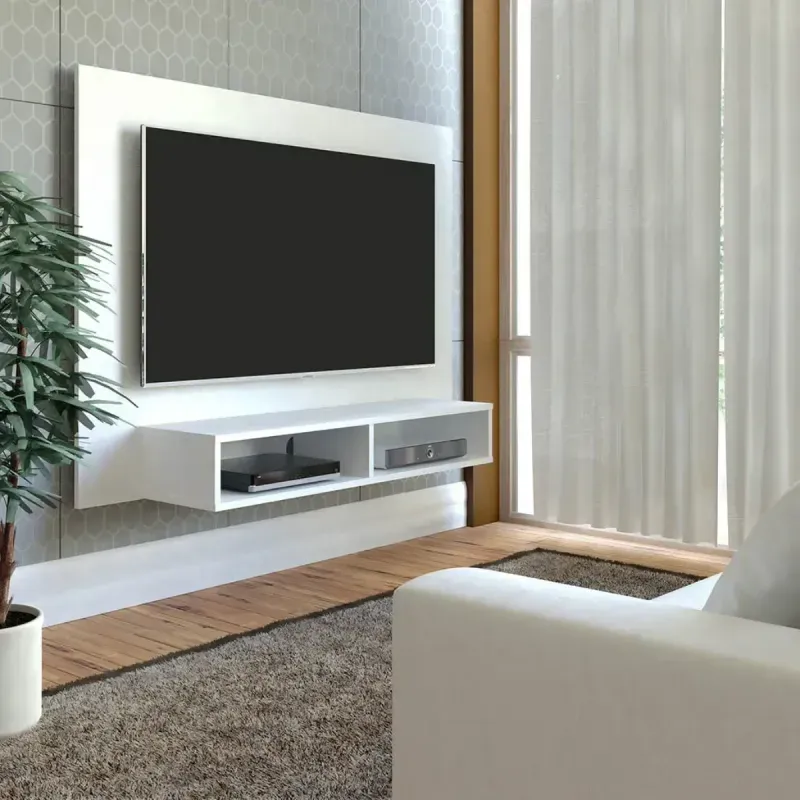 Panel para TV Flotante Bertolini Flash hasta 42 Pulgadas para Sala con 2 Nichos color Blanco
