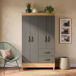 BERTOLINI Ropero Armable Madera MDP Movyli Mueble para Colgar Ropa 4 Puertas 2 Cajones Color Freijo con Gris