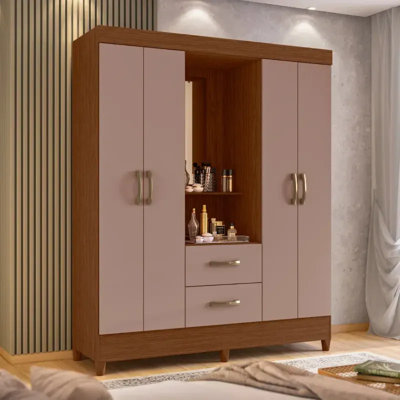Clóset Bertolini Movyli Capelinha Mueble para Colgar Ropa con 4 Puertas color Nogal Capuccino