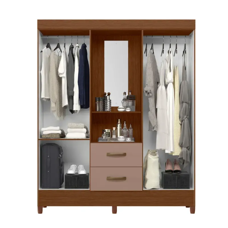 Detalle de un Ropero Clóset Bertolini Movyli Capelinha Mueble para Colgar Ropa con 4 Puertas color Nogal Capuccino