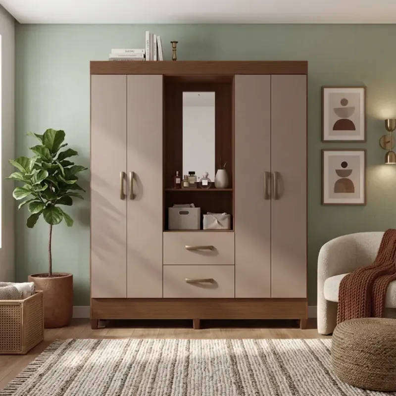 Ropero Bertolini Movyli Capelinha Mueble para Colgar Ropa con 4 Puertas color Nogal Capuccino