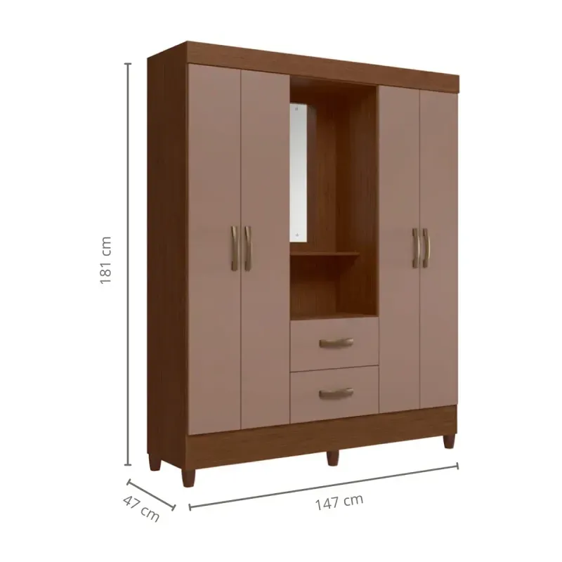 Medidas de un Ropero Clóset Bertolini Movyli Capelinha Mueble para Colgar Ropa con 4 Puertas color Nogal Capuccino