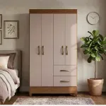 Ropero Armable Madera MDP Movyli Mueble para Colgar Ropa 4 Puertas 2 Cajones Color Nogal Capuccino