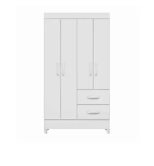 Ropero Armable Madera MDP Bertolini Movyli Mueble para Colgar Ropa 4 Puertas 2 Cajones Blanco
