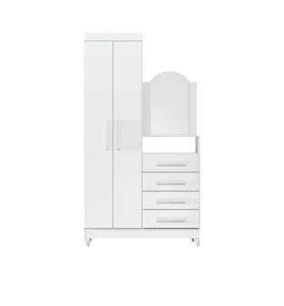 BERTOLINI Cómoda Cajonera Con Espejo New Capri con 4 cajones Y Barra para Colgar Ropa Color Blanco