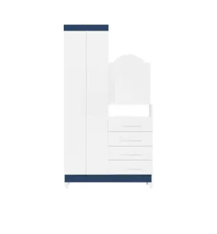 BERTOLINI Cómoda Cajonera Con Espejo New Capri con 4 cajones y Barra para Colgar Ropa Color Blanco y Azul