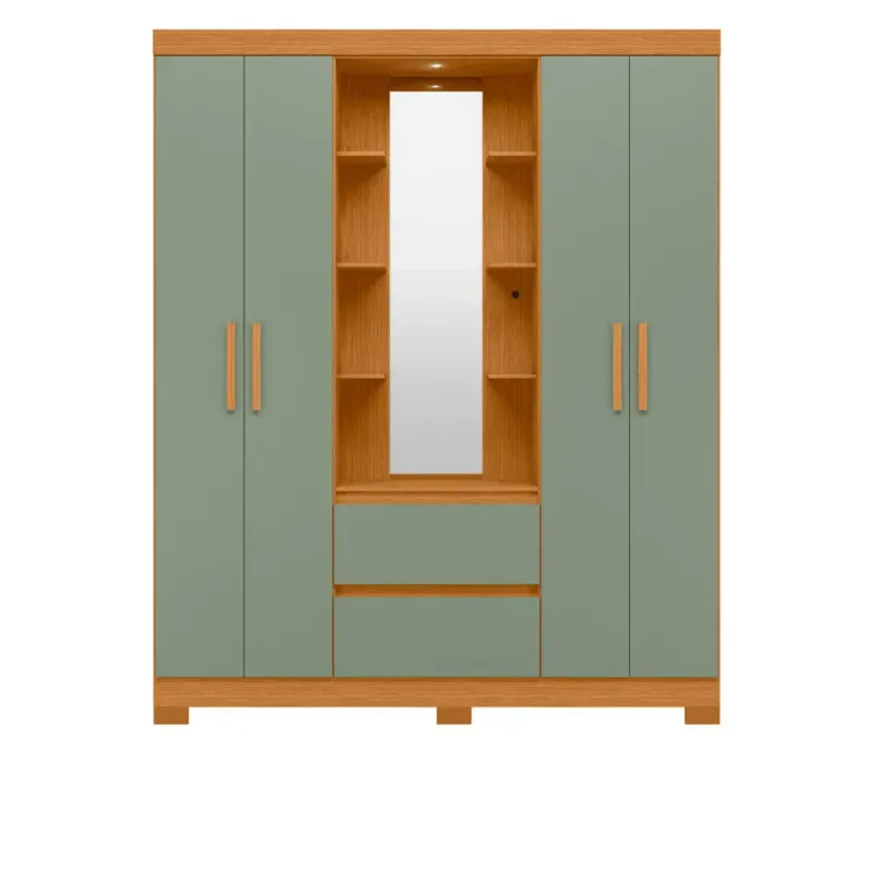Ropero Closet Bertolini Olympia con 4 Puertas Armario color Cinamomo y Verde