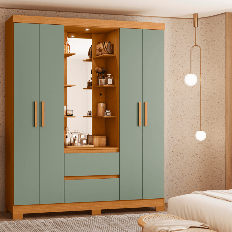 Closet Bertolini Olympia con 4 Puertas Armario color Cinamomo y Verde
