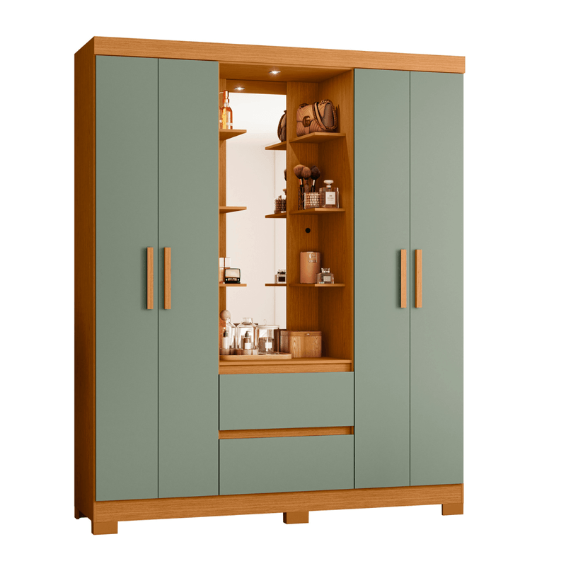 Ropero Bertolini Olympia con 4 Puertas Armario color Cinamomo y Verde