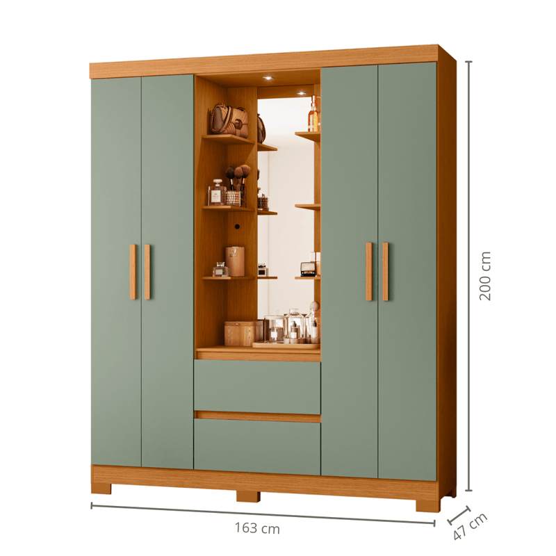 Medidas de un Ropero Closet Bertolini Olympia con 4 Puertas Armario color Cinamomo y Verde