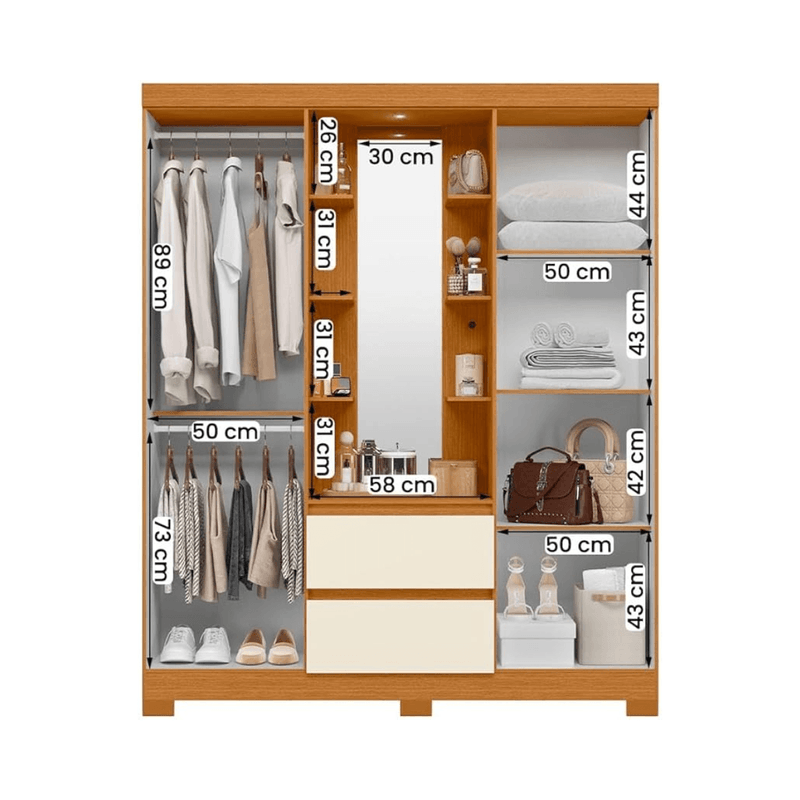 Detalle del Ropero Closet Bertolini Olympia con 4 Puertas Armario color Cinamomo Off White