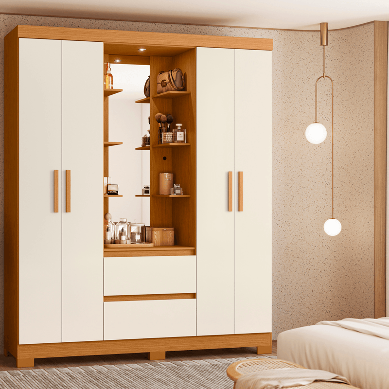 Closet Bertolini Olympia con 4 Puertas Armario color Cinamomo Off White
