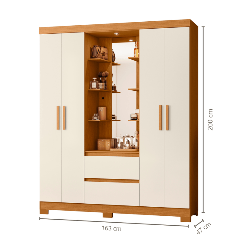 Medidas de un Ropero Closet Bertolini Olympia con 4 Puertas Armario color Cinamomo Off White