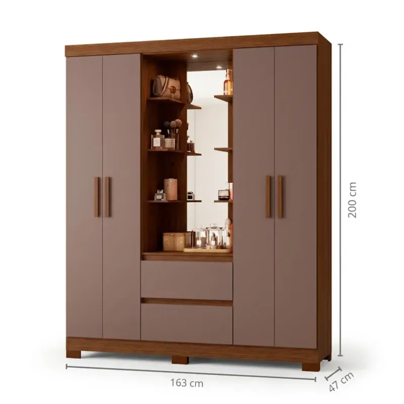 Medidas de un Ropero Closet Bertolini Olympia con 4 Puertas Armario color Nogal Capuccino