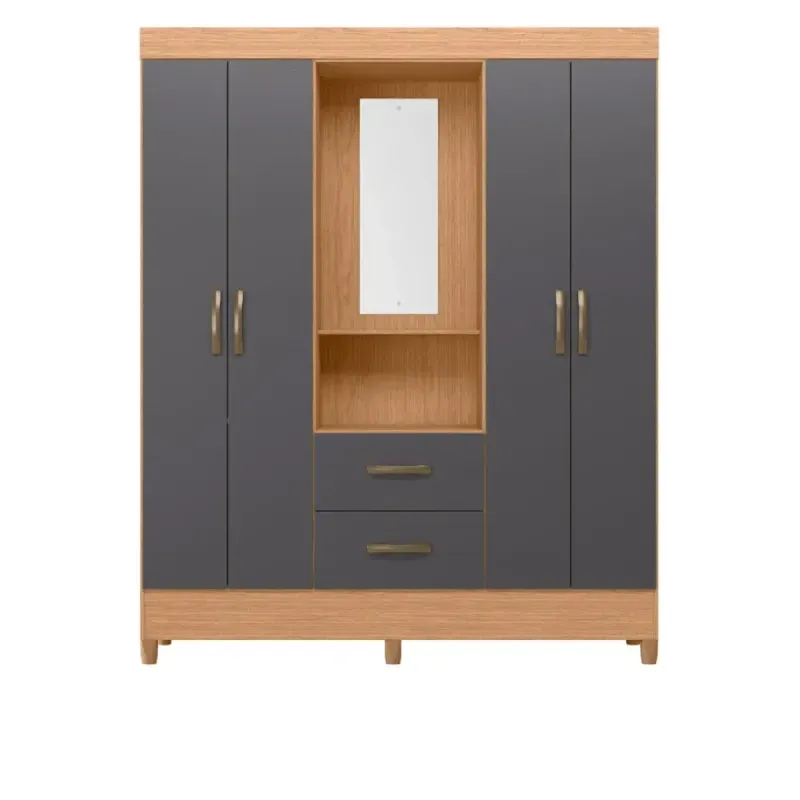 Ropero Clóset Bertolini Movyli Capelinha Mueble para Colgar Ropa con 4 Puertas color Freijo Gris