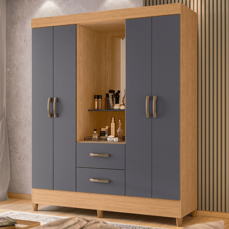 Clóset Bertolini Movyli Capelinha Mueble para Colgar Ropa con 4 Puertas color Freijo Gris