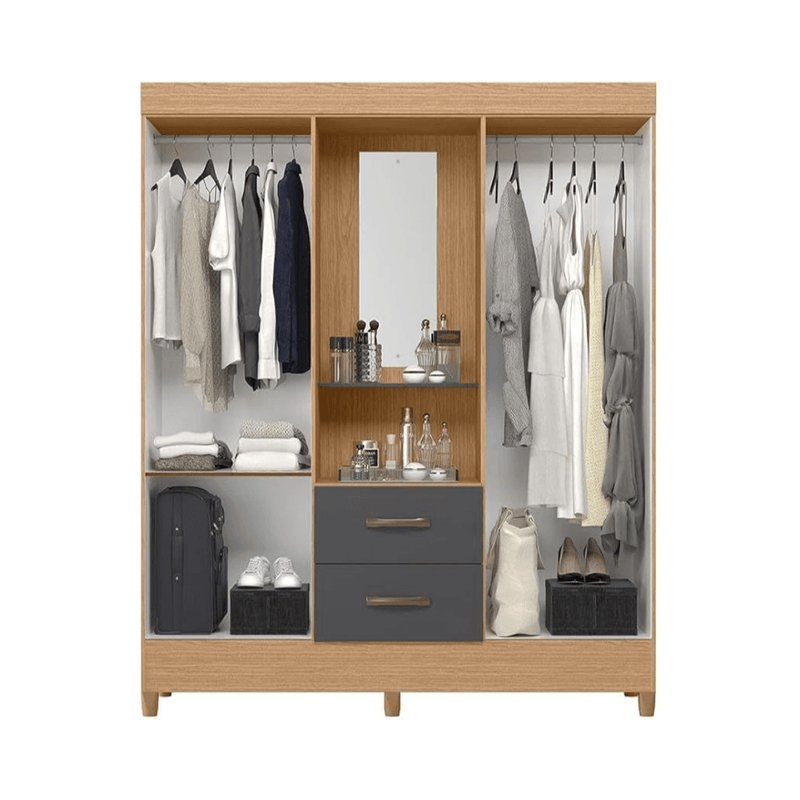 Detalle de un Ropero Clóset Bertolini Movyli Capelinha Mueble para Colgar Ropa con 4 Puertas color Freijo Gris