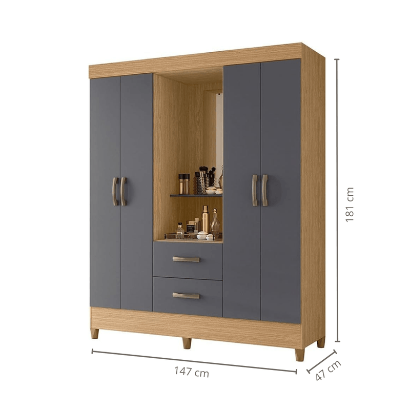 Medidas de un Ropero Clóset Bertolini Movyli Capelinha Mueble para Colgar Ropa con 4 Puertas color Freijo Gris