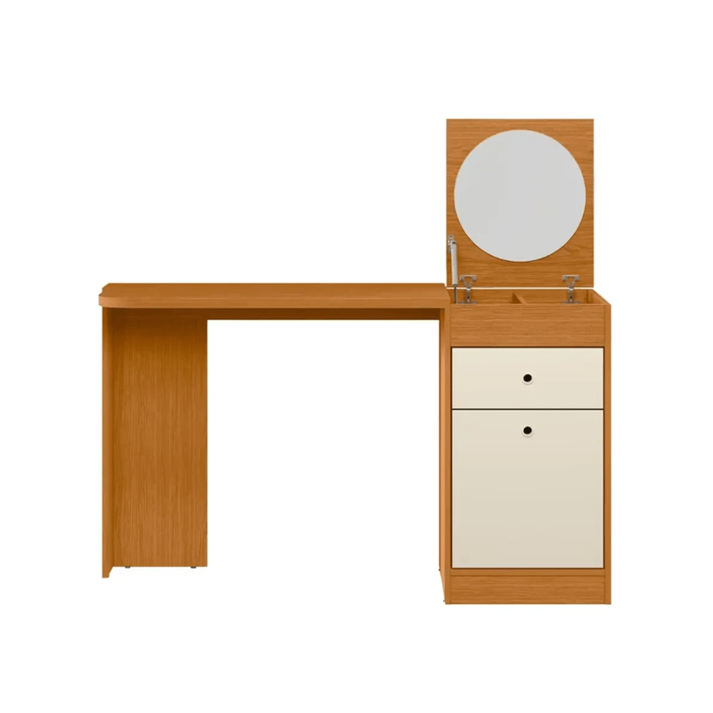 Tocador vanity Bertolini Deseo con espejo redondo color cinamomo off white