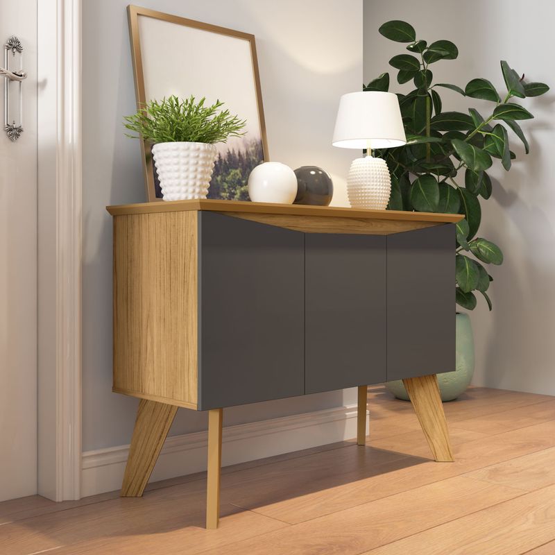 Aparador Credenza Bertolini Oasis con 3 puertas 6 nichos color Roble Grafito