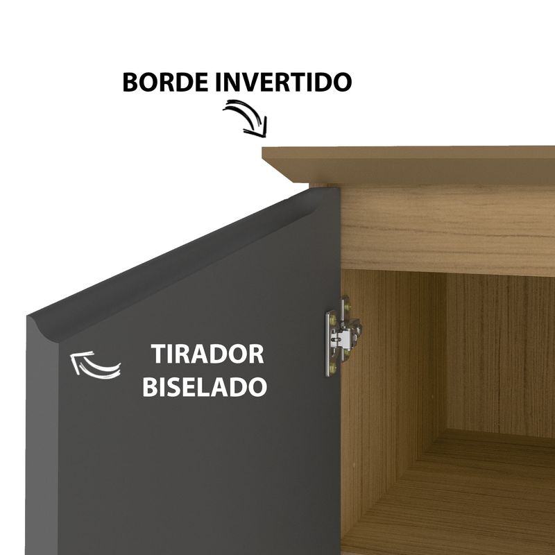Detalle de la puerta de una Credenza Bertolini Oasis Bufetera con 3 puertas 6 nichos color Roble Grafito