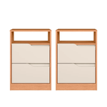 Set de 2 Burós Mesas de Noche de Madera MDP Bertolini Sole 2 Cajones Con Jaladeras de Metal  Freijo Off White