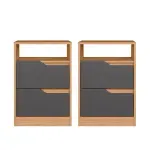 Set de 2 Burós Mesas de Noche de Madera MDP Bertolini Sole Freijo Gris 2 Cajones Con Jaladeras de Metal