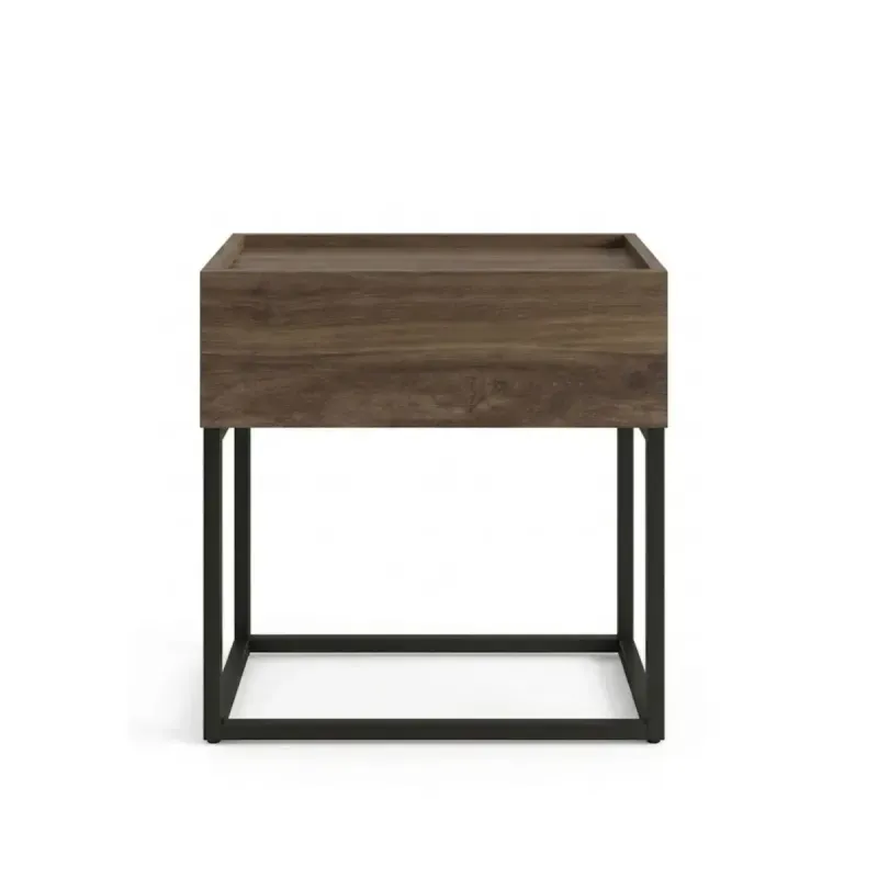 Buró Mesita de Noche Bertolini 1342 Mesa Auxiliar Minimalista con 1 Cajón color Legno con Negro