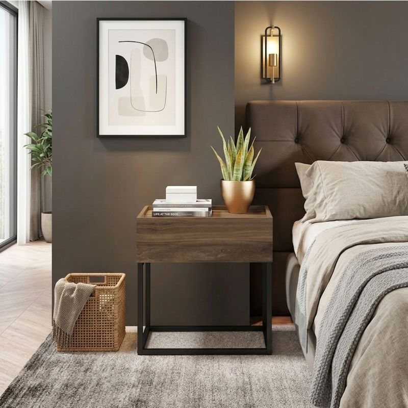 Buró de Madera MDP Bertolini 1342 Mesa Auxiliar Minimalista con 1 Cajón color Legno con Negro