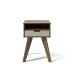 Mesa Lateral, De Noche Auxiliar, Bertolini VIP con 1 Cajón 1 Nicho color Canela Off White