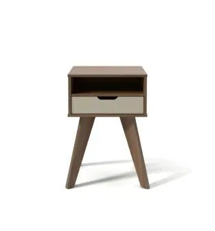 Mesa Lateral, De Noche Auxiliar, Bertolini VIP con 1 Cajón 1 Nicho color Canela Off White