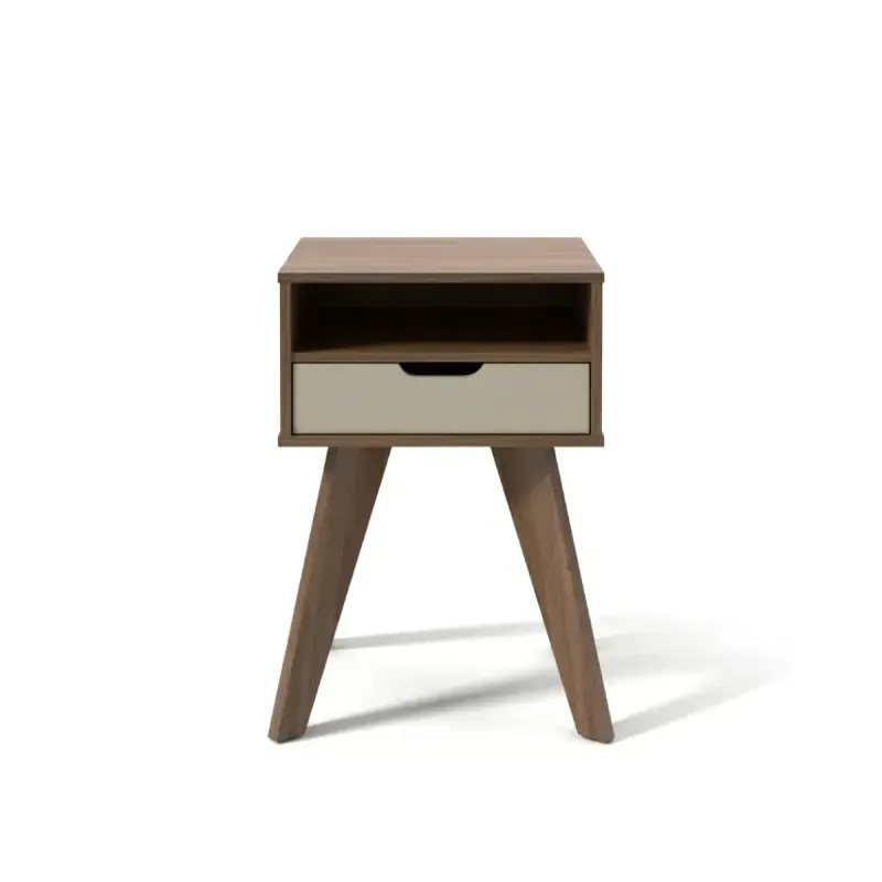 Mesa Lateral, De Noche Auxiliar, Bertolini VIP con 1 Cajón 1 Nicho color Canela Off White
