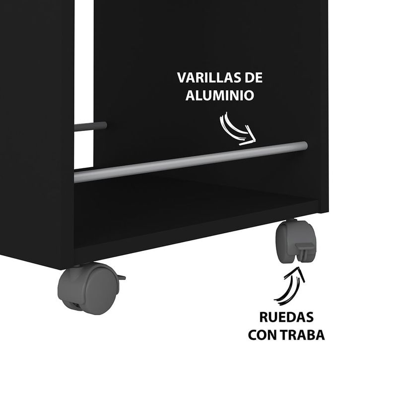 Detalle Carrito Auxiliar de Cocina y Comedor BertoliniBrito Mini bar Botellero, Carrito servicio con Ruedas color Negro