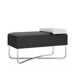 Banca Auxiliar para Sala o Comedor Moderno Bertolini 1281 Puff Grande Minimalista con 1 Estante color Blanco y Negro Cromado