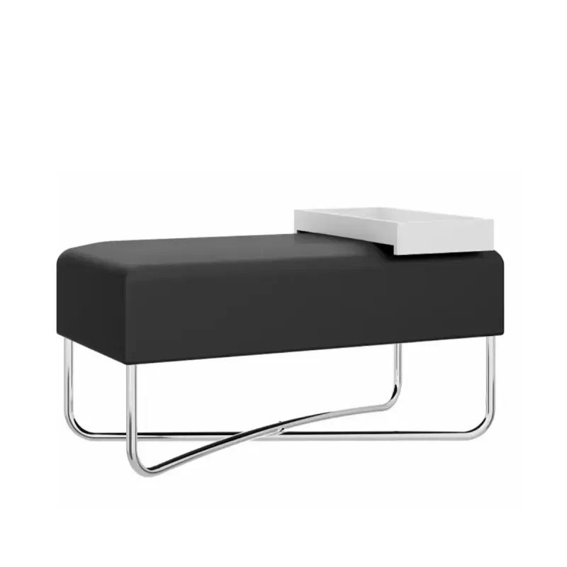 Banca Auxiliar para Sala o Comedor Moderno Bertolini 1281 Puff Grande Minimalista con 1 Estante color Blanco y Negro Cromado