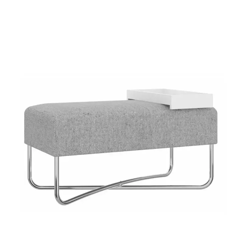 Banca Auxiliar para Sala o Comedor Moderno Bertolini 1281 Puff Grande Minimalista con 1 Estante color Alaska Cromado