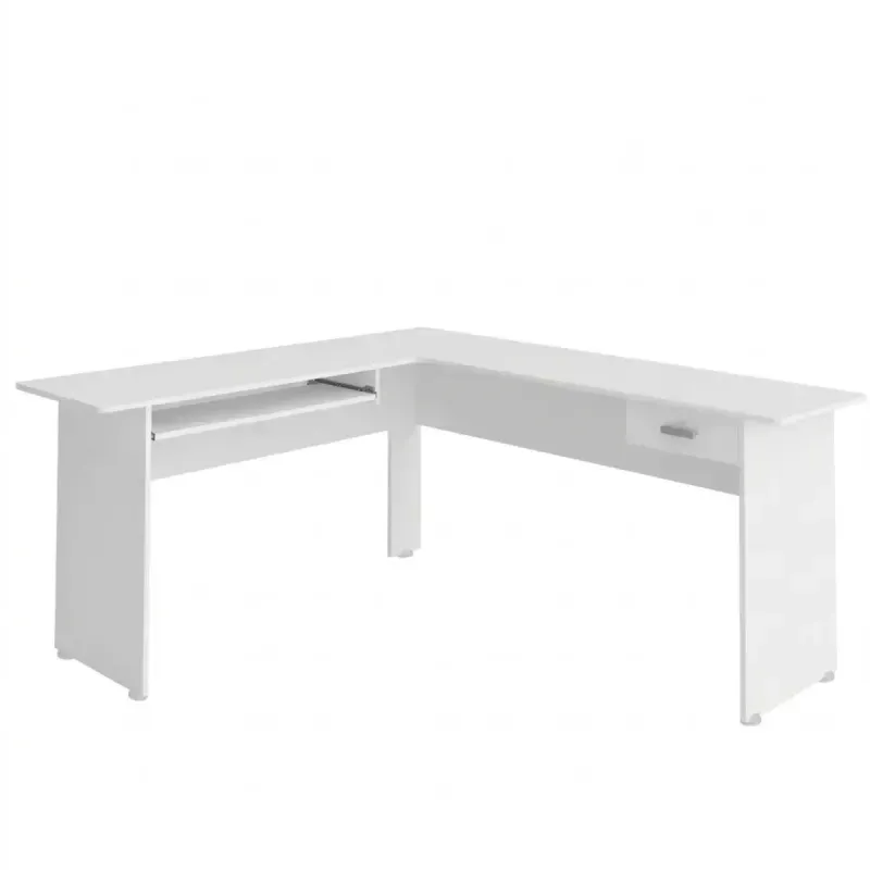 Escritorio en L Moderno para Computadora y Oficina Bertolini Cannes Escritorio de Madera MDP con 1 cajón color Blanco