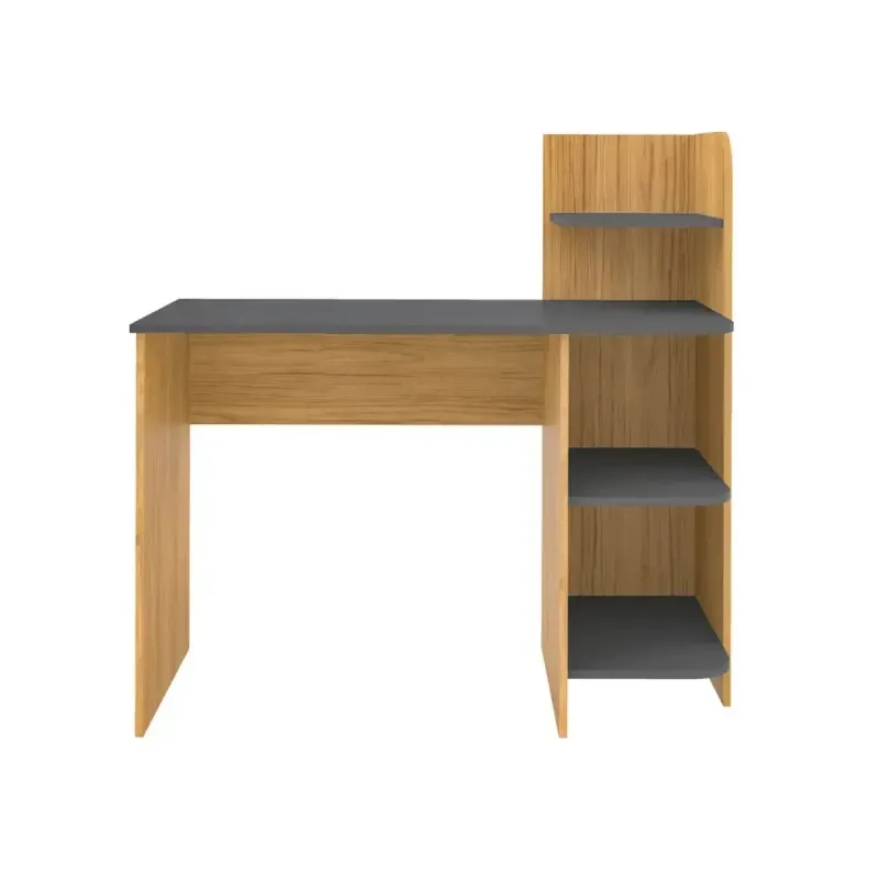Escritorio para Computadora Moderno de Madera MDP Bertolini Link, 4 nichos color Roble Grafito