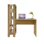 Escritorio para Computadora Moderno Bertolini Match Escritorio con Librero Estilo Industrial con 4 Estantes color Off White Roble