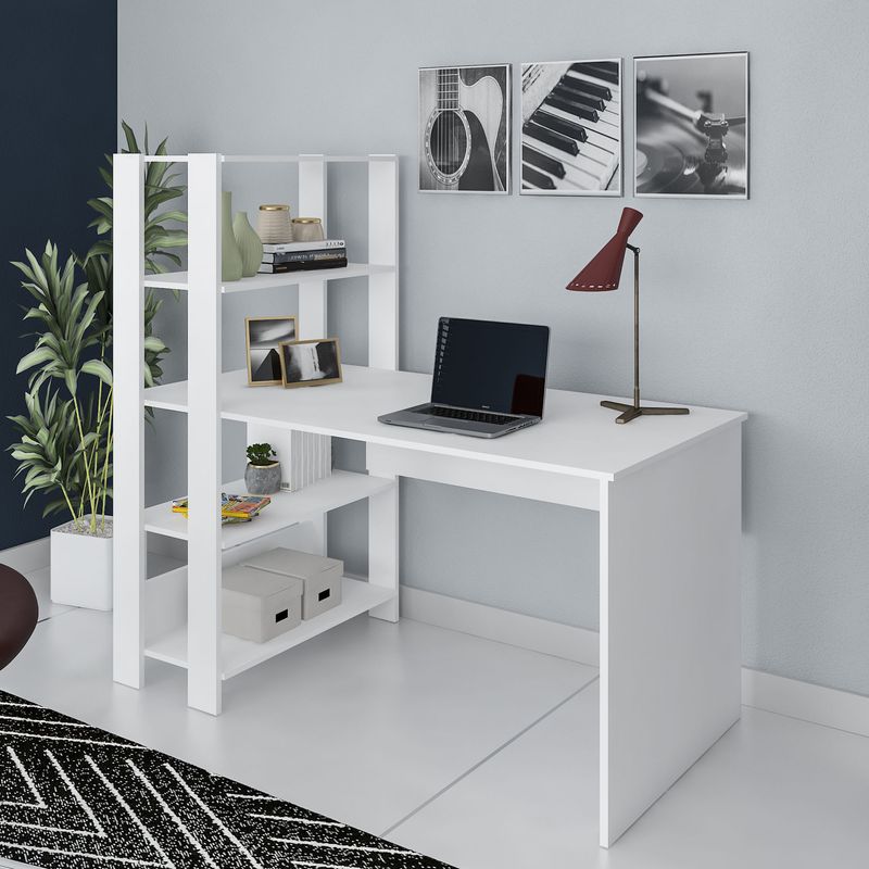 Escritorio para Computadora Moderno Bertolini Match Escritorio con Librero Estilo Industrial color Blanco