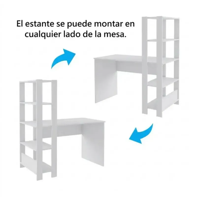 Escritorio con Librero Estilo Industrial Moderno Bertolini Match con 4 Estantes color Blanco